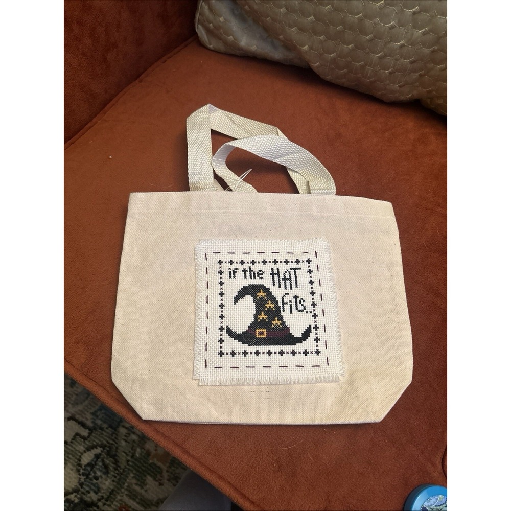 Halloween Tote Bag With Finished Cross Stitch Witches‎ Hat